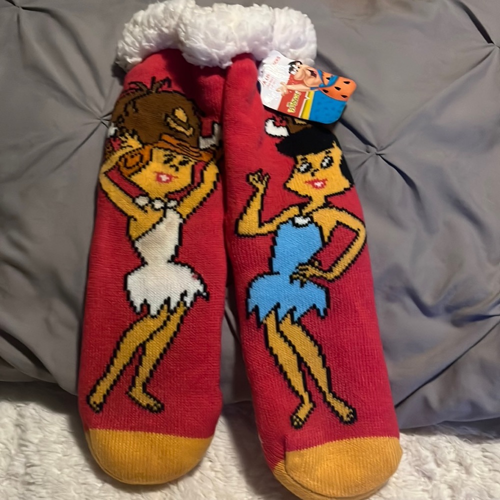 Flinstones Wilma & Betty Sherpa socks, One-Size Y2K retro funny socks cartoon